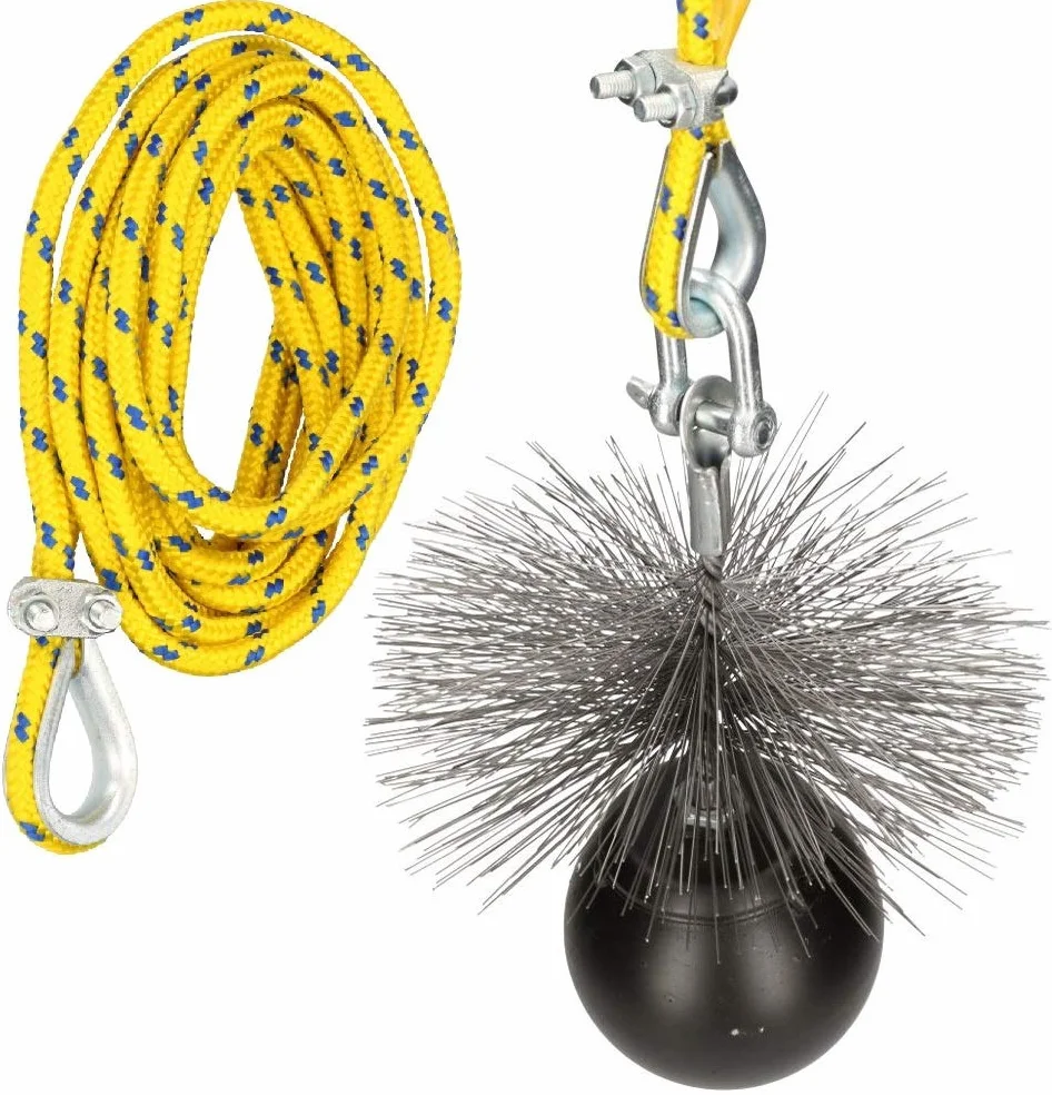 KOTARBAU Set di scope per camino di tutte le dimensioni, scopa in acciaio armonico con peso di trazione, cavo di trazione, asta flessibile, scopa per fuliggine, spinta, scopa per camino, set di