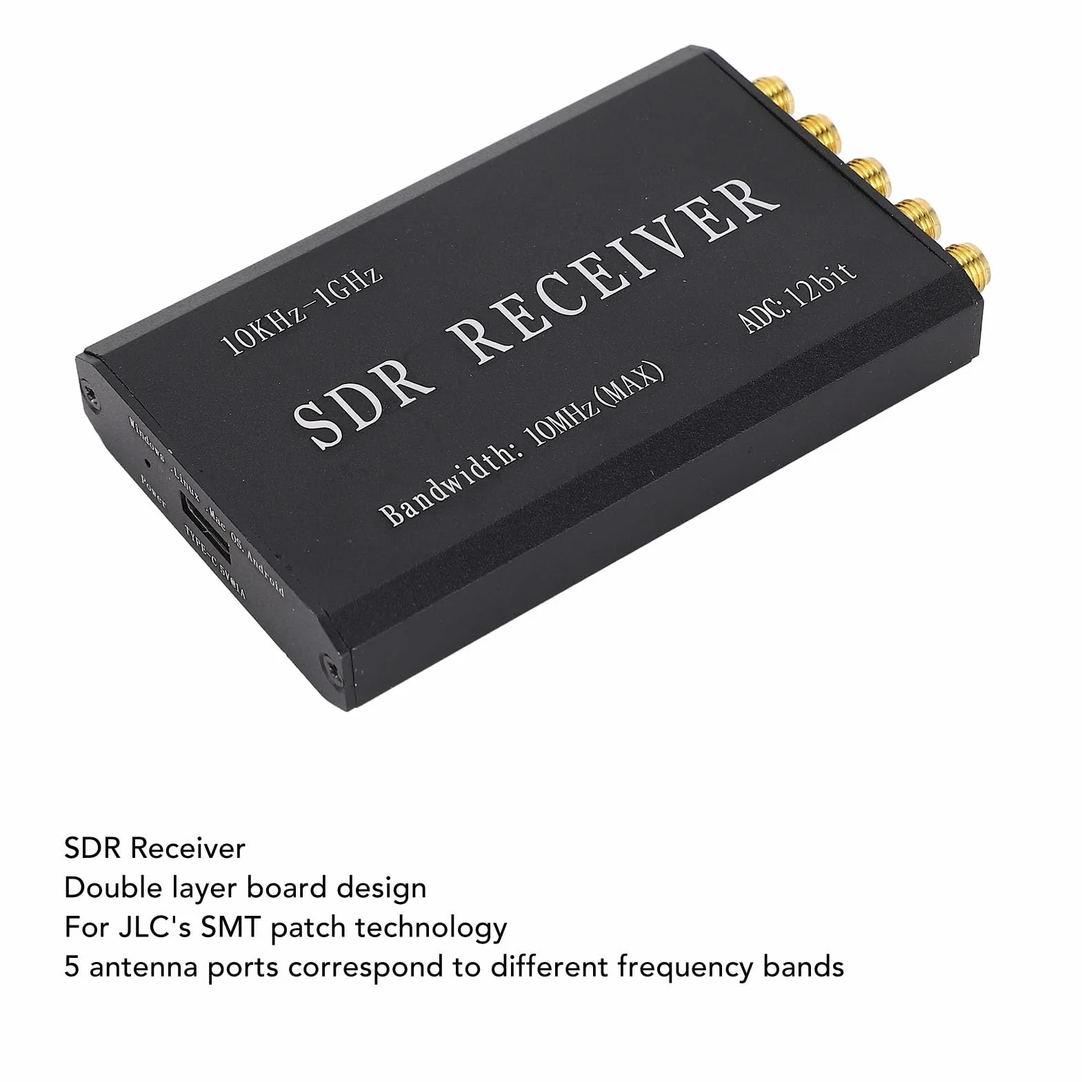 Ricevitore Radio Software-defined Semplificato Kit Ricevitore SDR USB Risoluzione 12 Bit 10k‑1GHz Larghezza di Banda 10MHz, Compatibile con GNURadio/SDR Touch, Adatto per