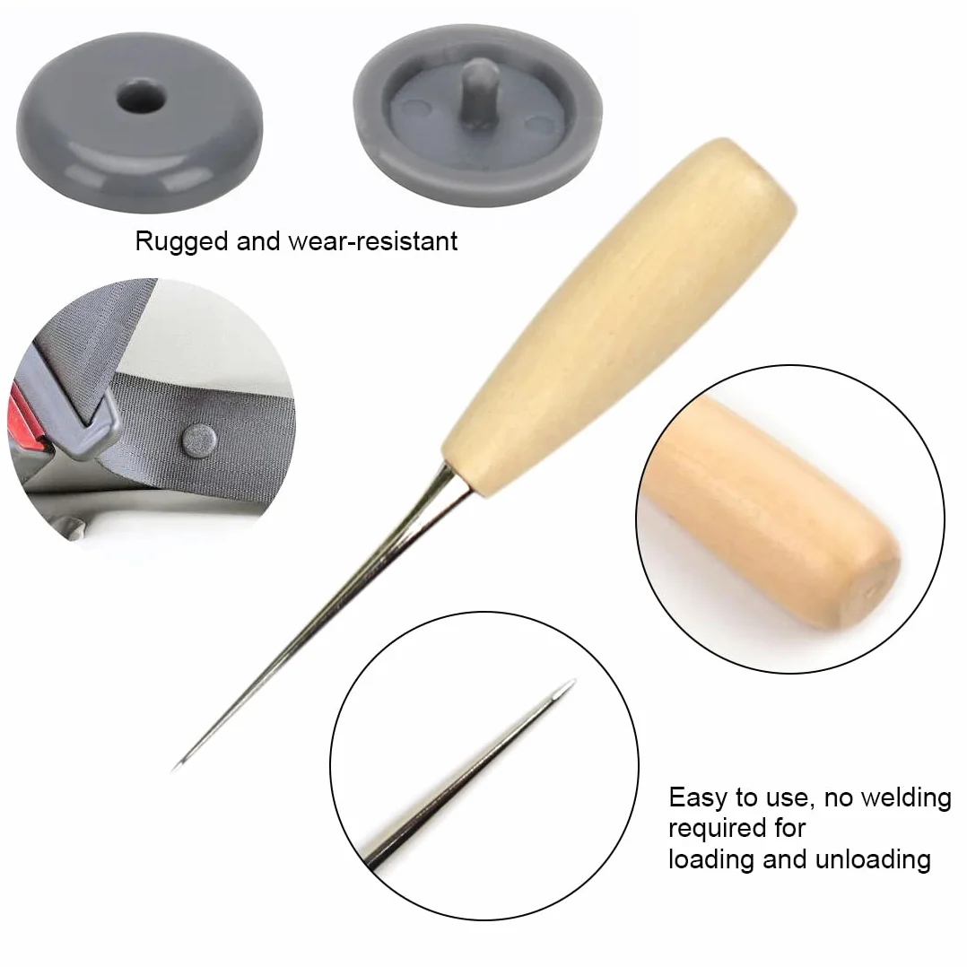 LEEQ Pulsante di arresto cintura di sicurezza grigio manico in legno 15 set
