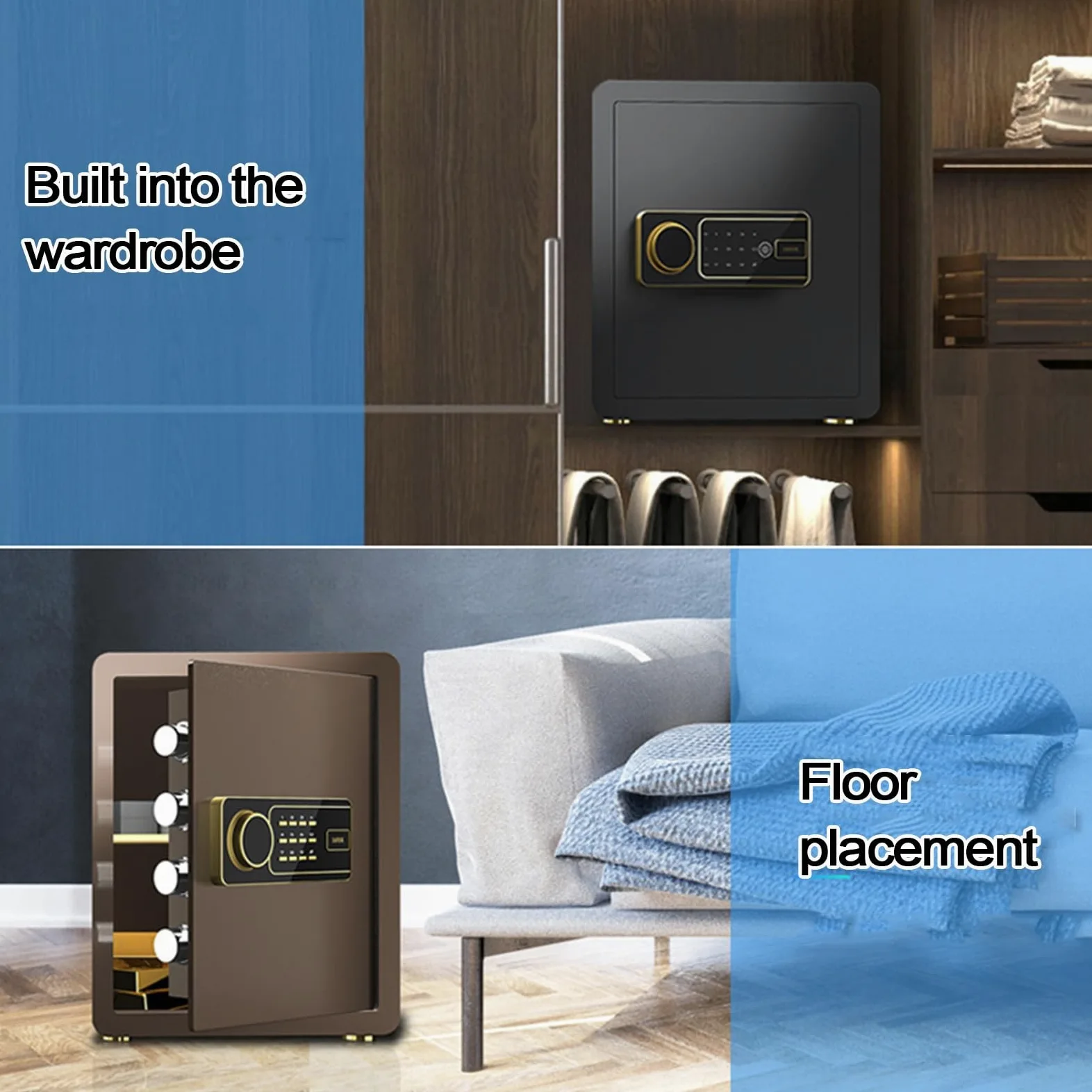 Cassaforte Piccola con Impronta Digitale Ignifugo Cassaforte Interamente In Acciaio con Touchscreen Intelligente Doppio Allarme Intelligente Safe per La Casa, L'hotel e L'ufficio(Black,38x45x33cm)