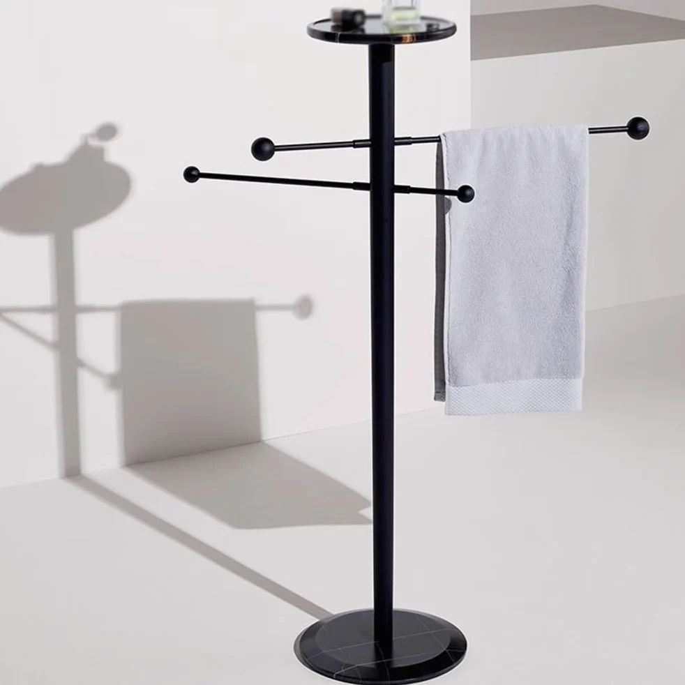 Portasciugamani Autoportante Portasciugamani Mobile in Marmo da Terra for Bagno Moderno, Staffa for Bagno, portasciugamani in Stile Semplice e di Lusso Leggero Portasciugamani da Terra(Nero)