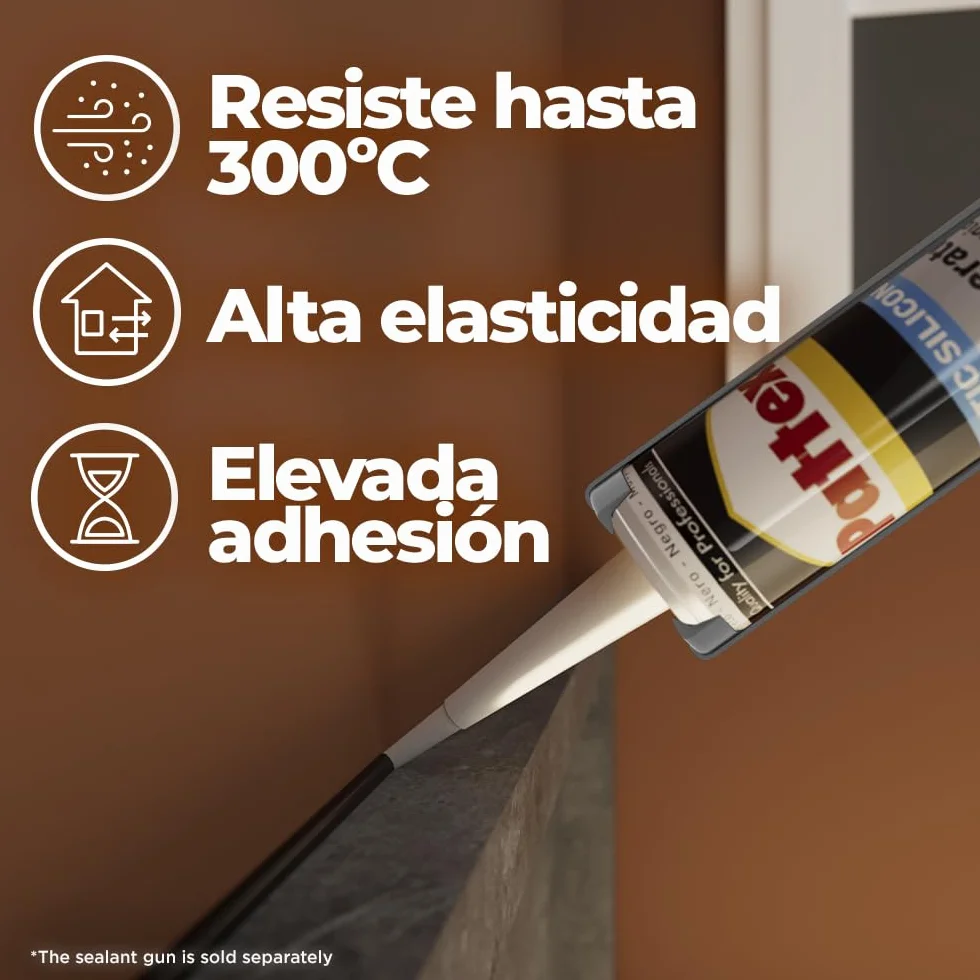 Pattex Silicone Sigillante SL509, Acetico, 300°C, 300 ml, Nero