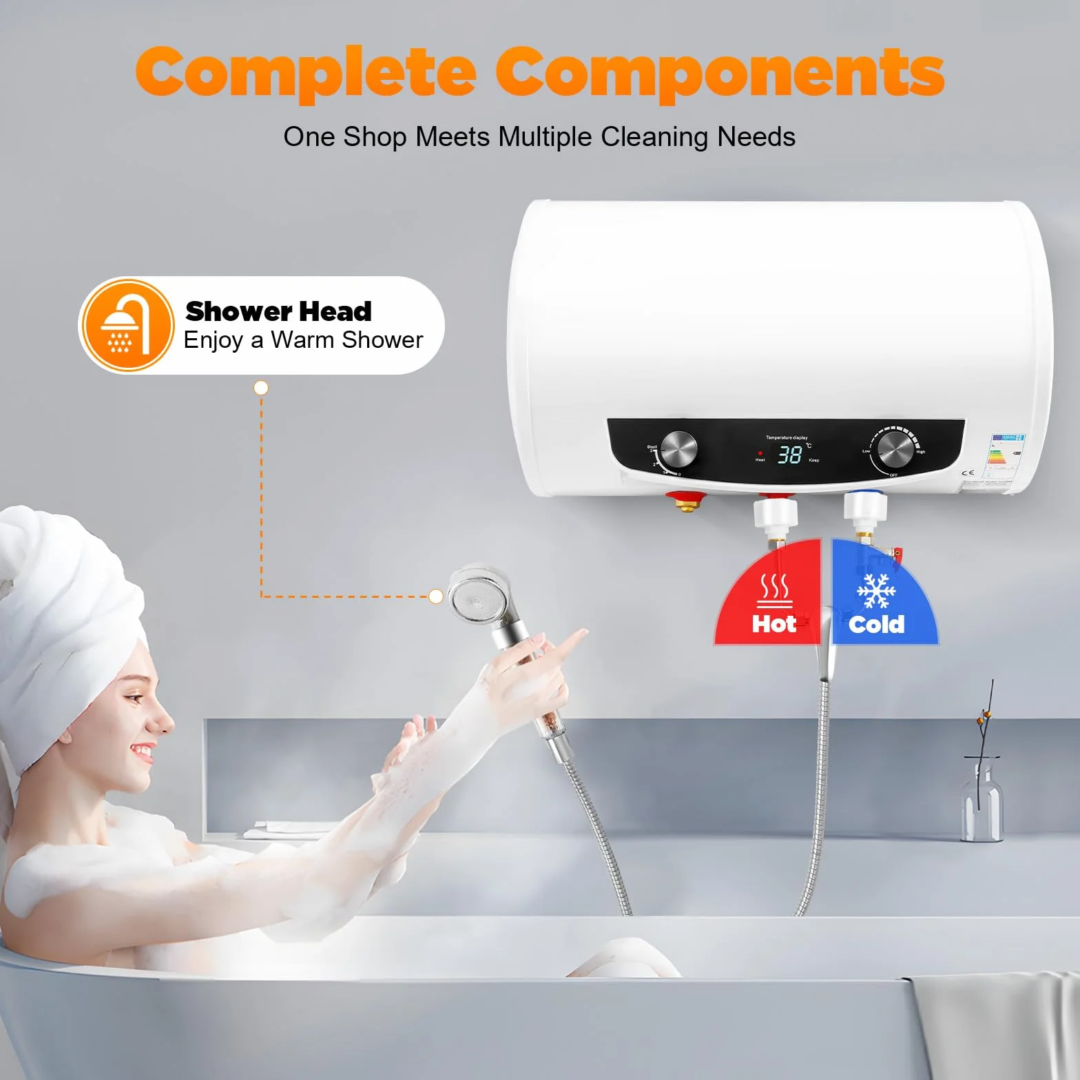 Scaldacqua elettrico, scaldabagno intelligente per uso domestico, scaldabagno elettrico, capacità 35 litri, adatto per cucine, bagni e parrucchieri