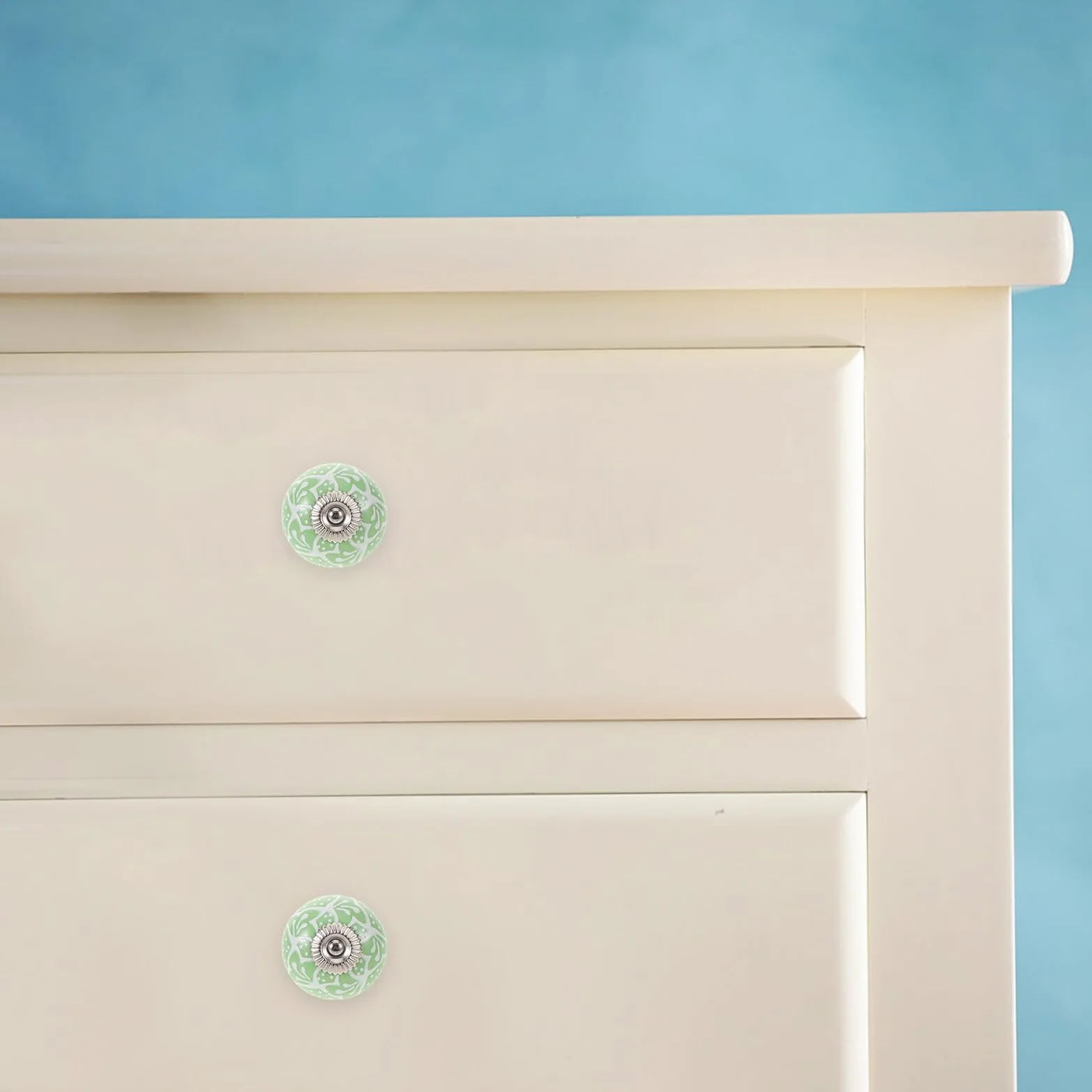 10 Pezzi Pomelli in Ceramica Verde Stampati Manopole Rotonde Resistenti per Armadi e Mobili Cucina Maniglie Decorativi per Comò e Armadietti con Viti Incluse