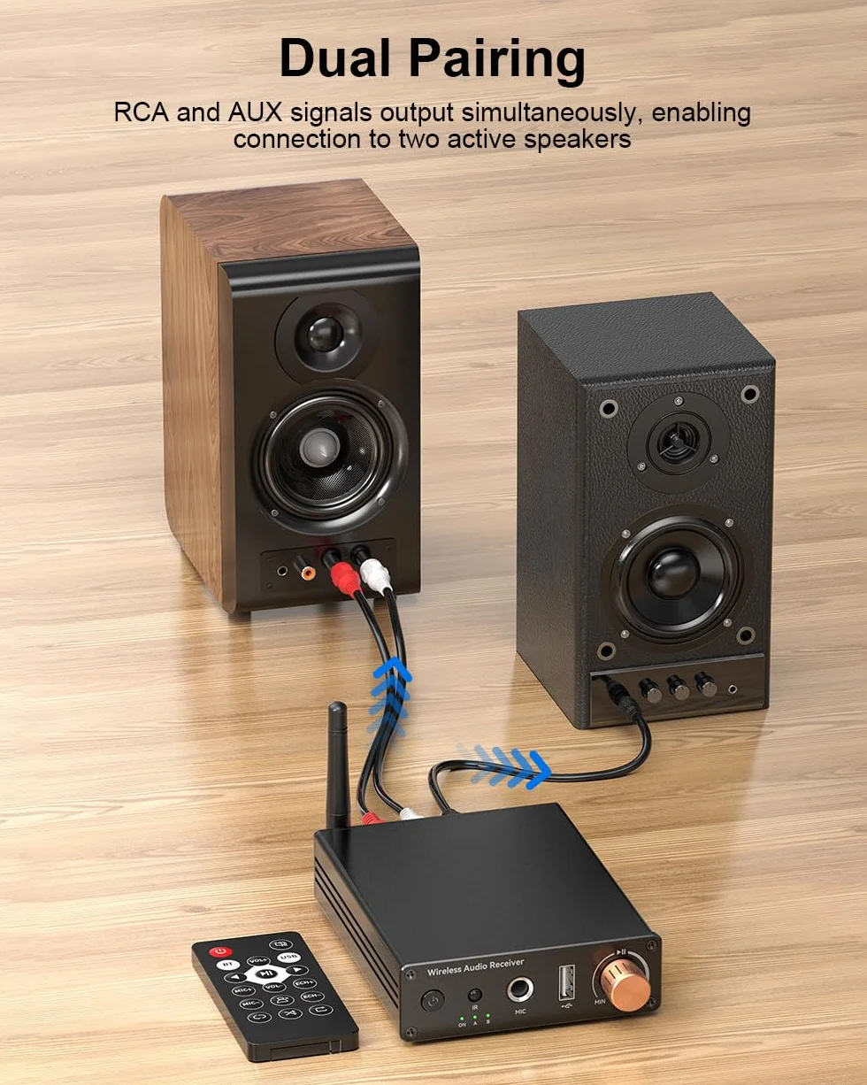 Ricevitore Bluetooth 6.0, adattatore audio wireless ad alta risoluzione con bassa latenza che supporta chiavette USB, jack da 3,5 mm, chiamate, per vecchi stereo/altoparlanti cablati