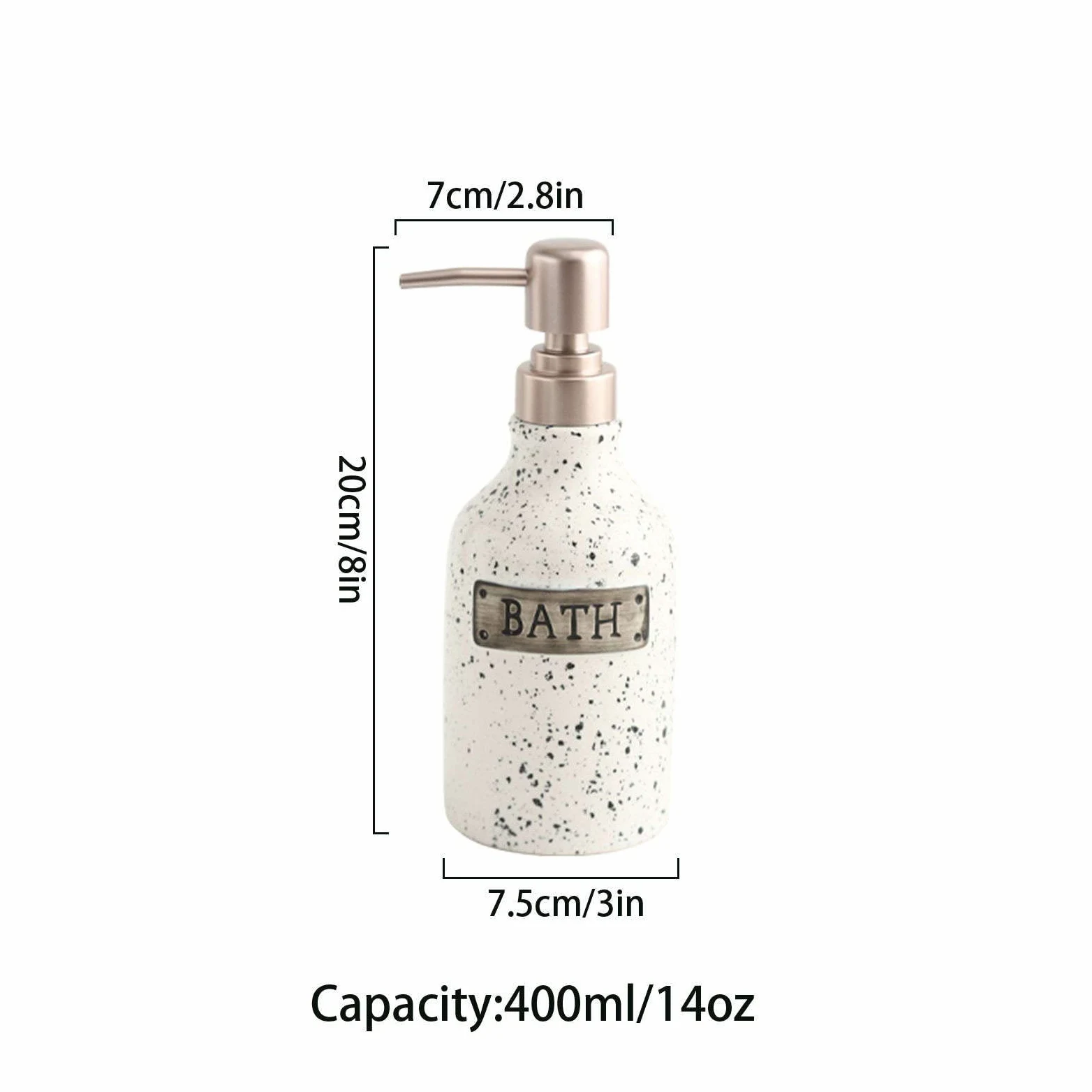 dispenser per sapone, Distributore di sapone, distributore lozione in ceramica, for le mani, ricaricabile, mobiletto del bagno, bianco, 400 ml/14 oz