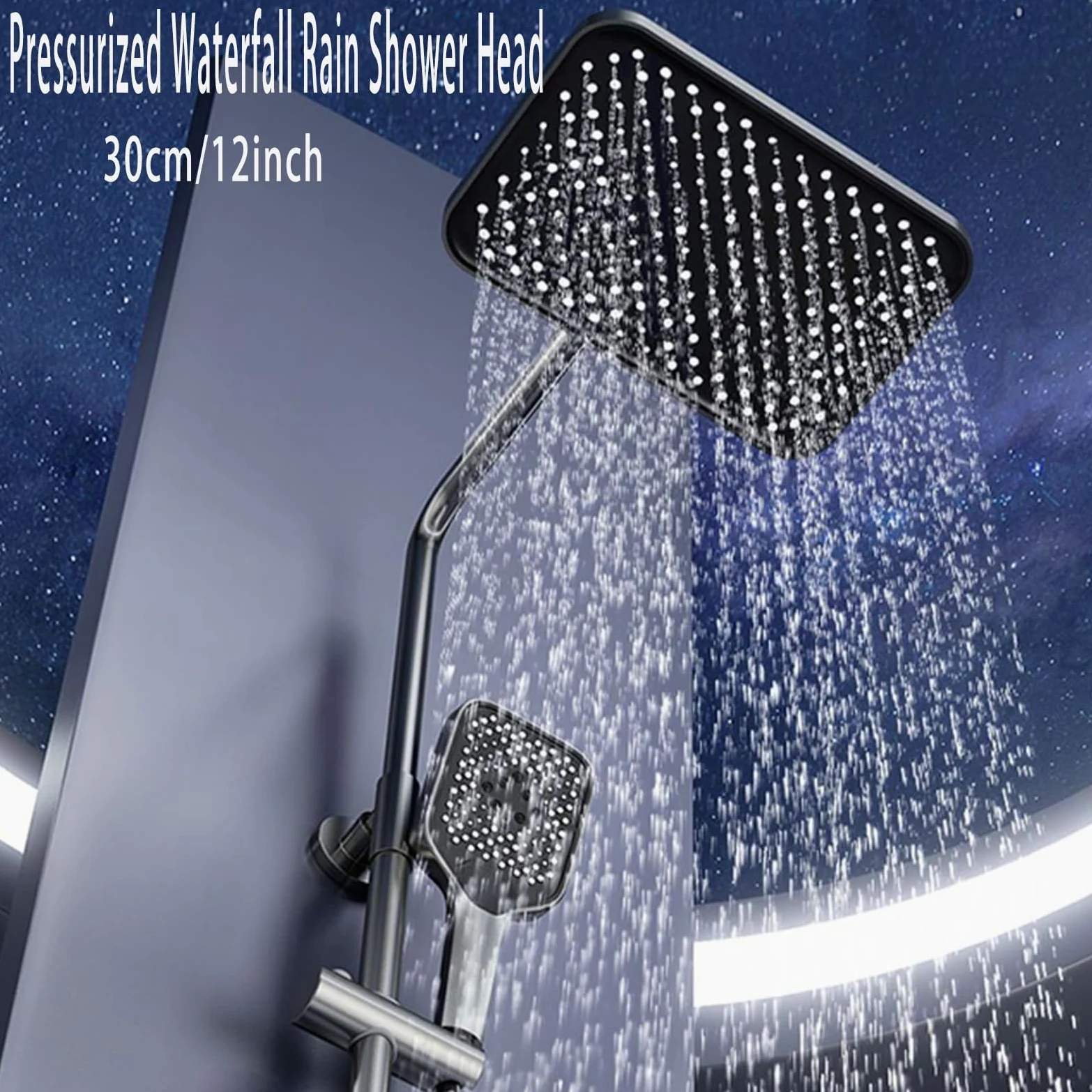 Set Doccia con Rubinetto termostatico e Display Digitale, Accessori a Vista con soffione, doccetta a 3 funzioni, beccuccio per Vasca, doccetta per Bidet, Bianco (Bianco A)
