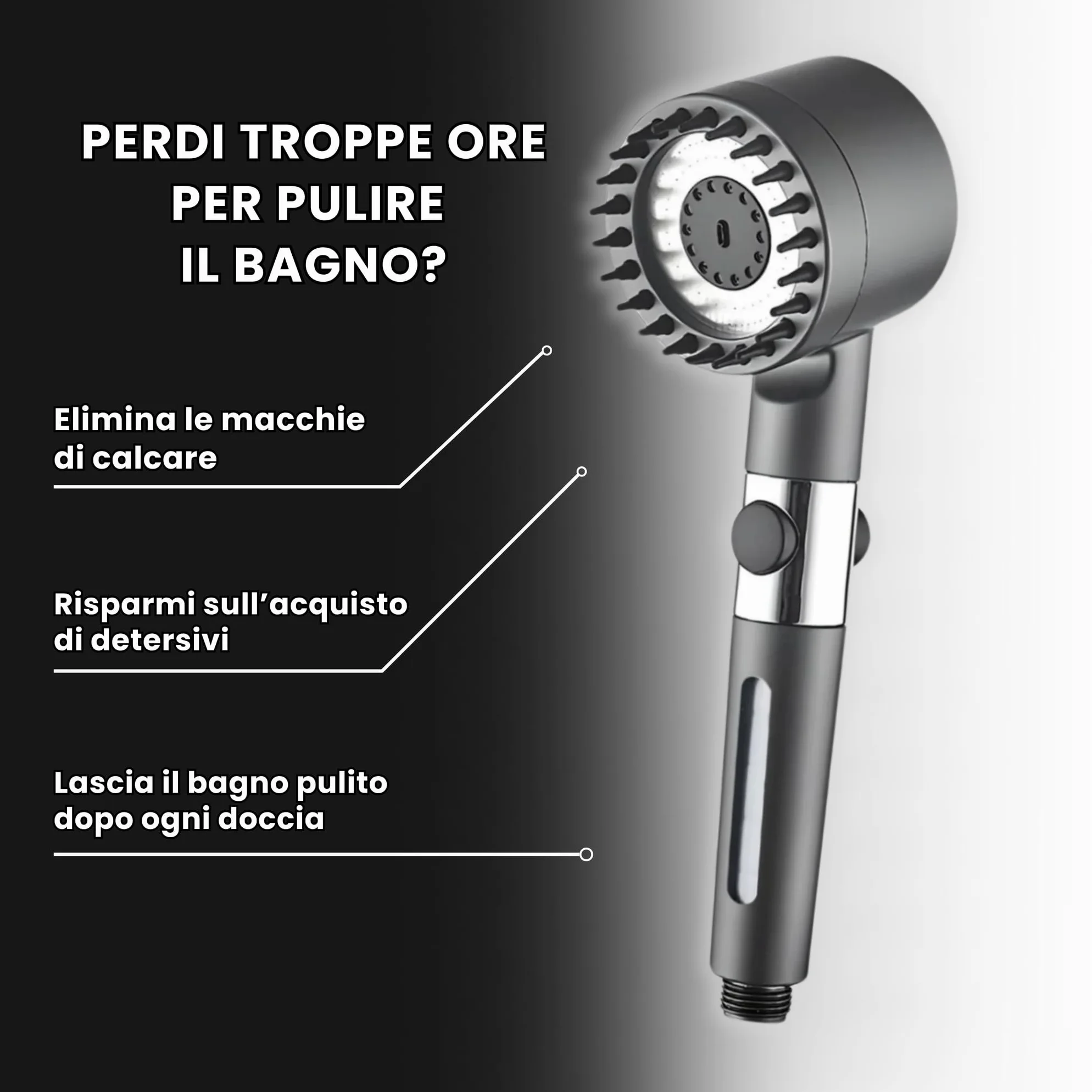 Pulifer | Doccino filtrante ad alta pressione con 3 modalità + pausa, supporto americano e gunmetal, tubo inox 1.5m, 10 filtri, risparmio idrico, getto potente per doccia confortevole