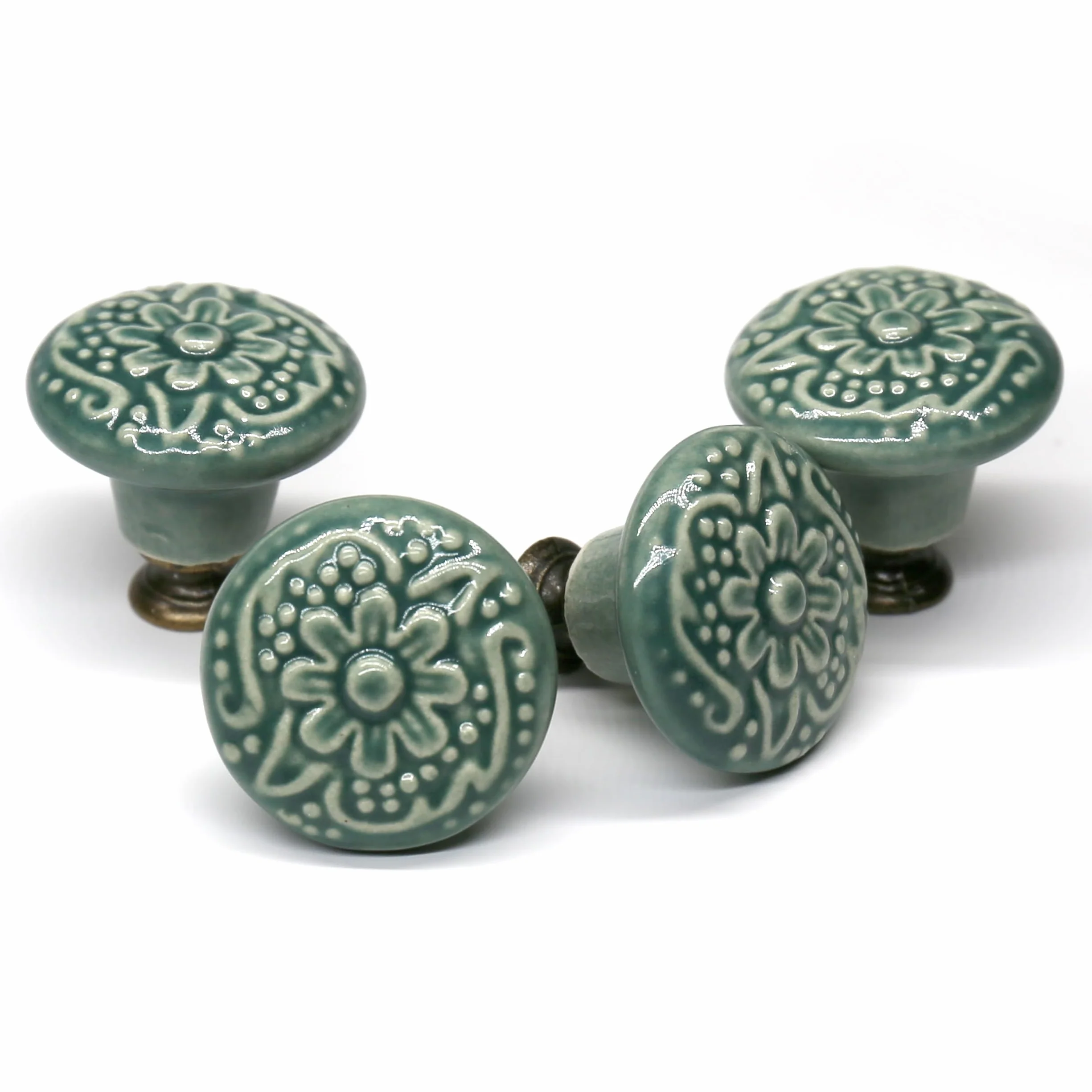 Pomelli Rotondi in Ceramica Vintage 34mm - Maniglie per Mobili Casa - 12 Pezzi (Verde)