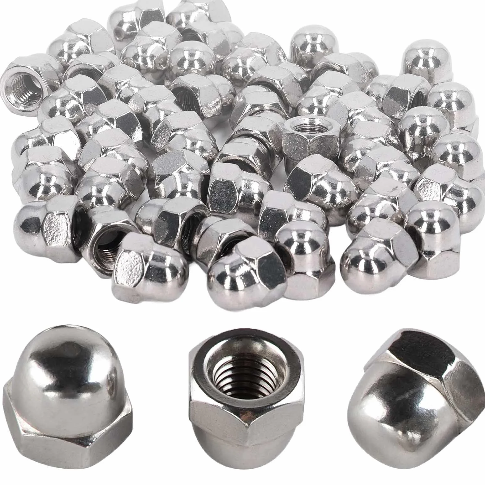 Bikasun 50 sztuk M8 Dado cieco a calotta Acciaio Inox A2 V2A DIN 1587
