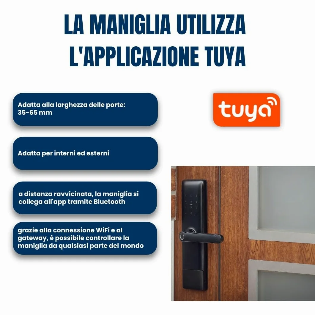 Serratura Smart con Maniglia Intelligente e Controllo via App TTLock – Apertura con Impronta Digitale, Codice o Smartphone – Serratura Elettrica con Cilindro per Porta Interna o Cancello Esterno