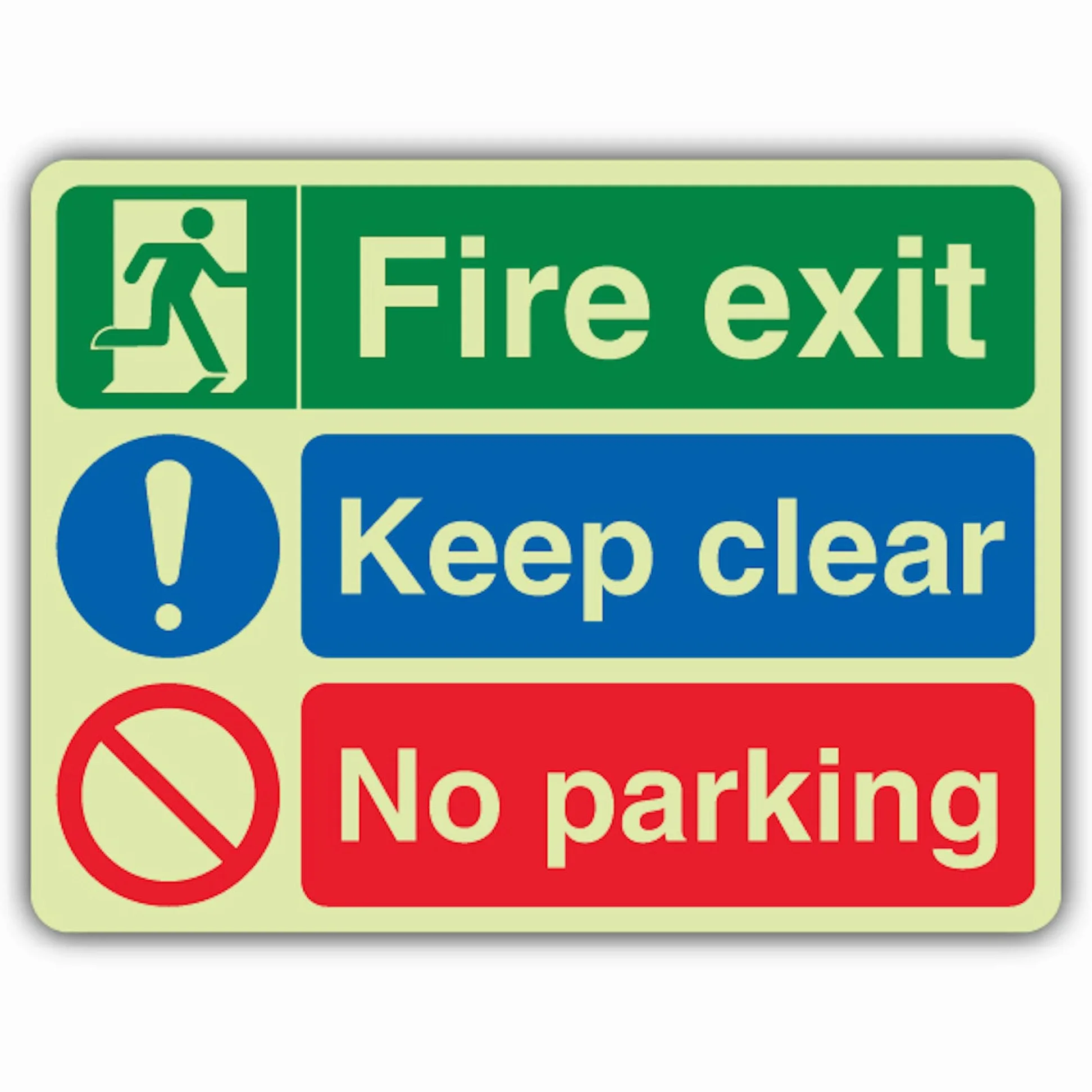 V Safety Glow In The Dark Fire Exit – Keep Clear – No Parking Sign – 400 x 300 mm – Realizzato in vinile autoadesivo Triple Glow – Segnaletica antincendio – Made in Britain