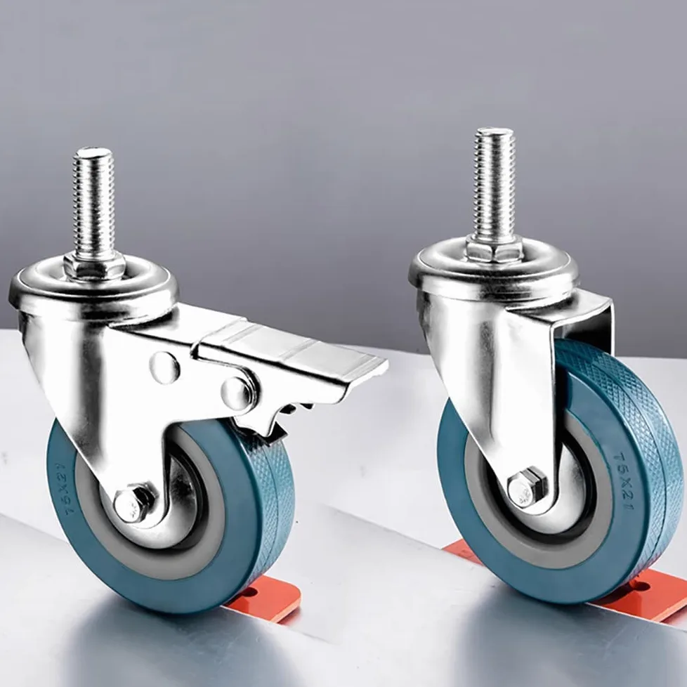 Ruote girevoli da Ufficio da 75 mm, Portata 200 kg, con Freno, Filettatura M10/M12, Ruote per carrelli e mobili.