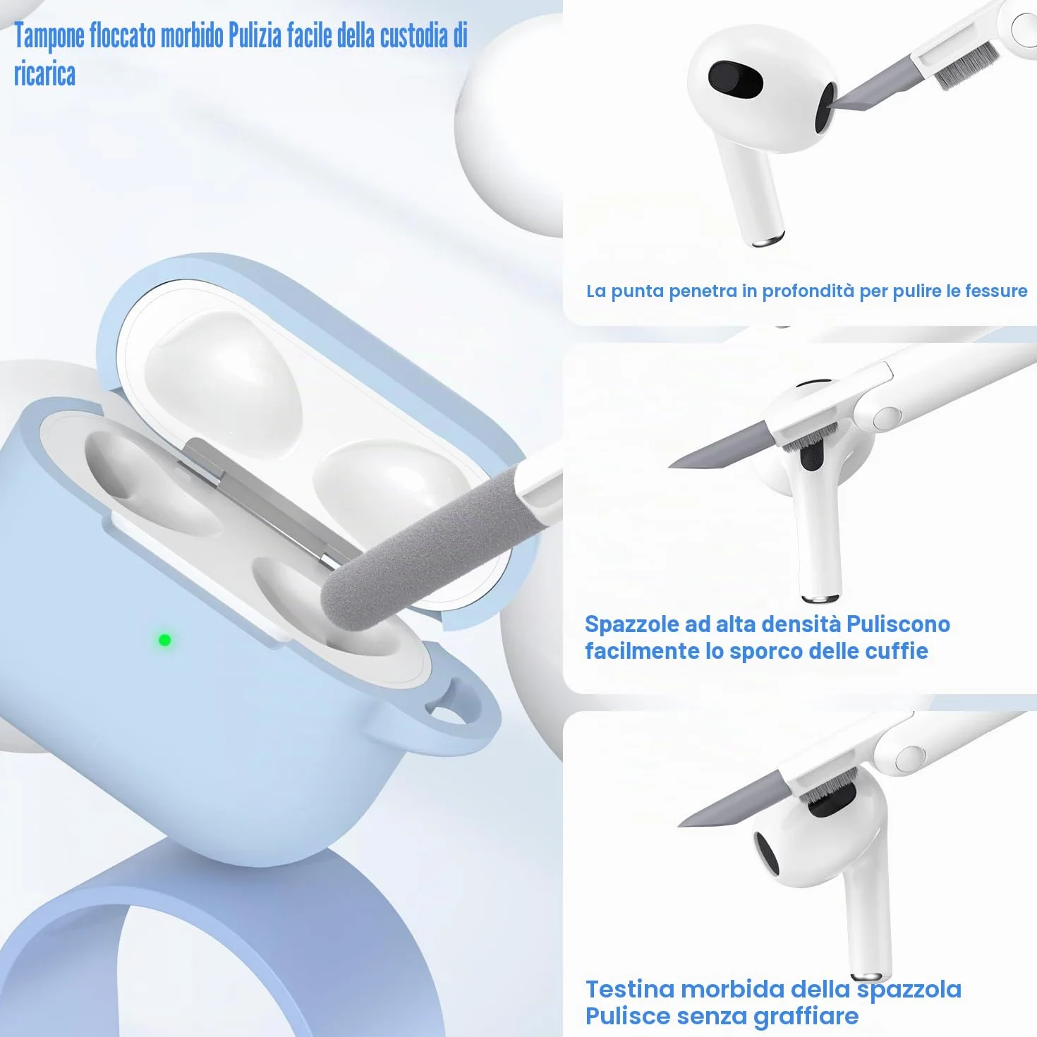 Custodia per Airpods 3a generazione 2021,Custodia protettiva in morbido silicone per Airpods 3 con LED visibile sulla parte anteriore,con kit di pulizia,Azzurro cielo