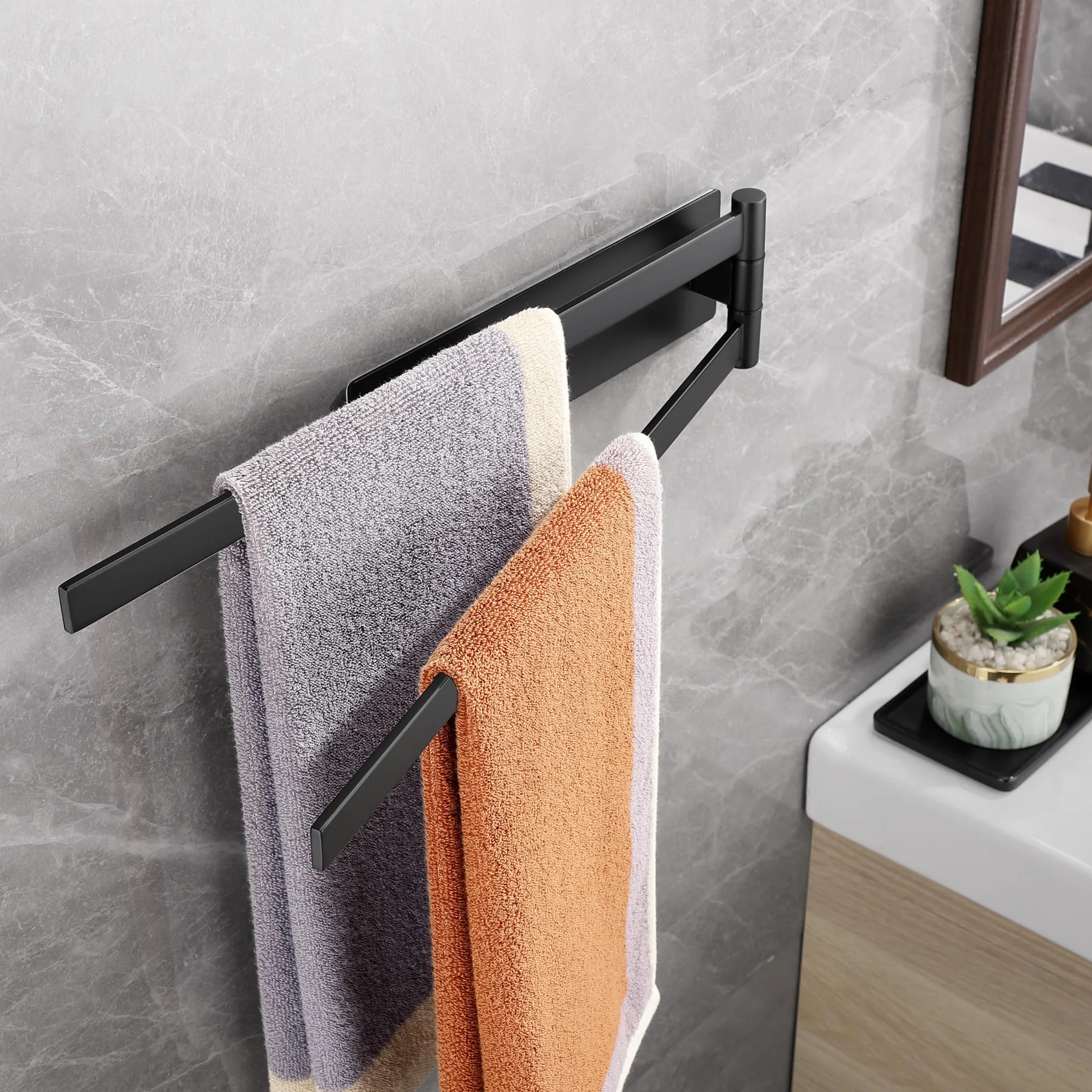 Porta Asciugamani Bagno Adesivo Girevole 180° Acciaio SUS304 Nero 39cm