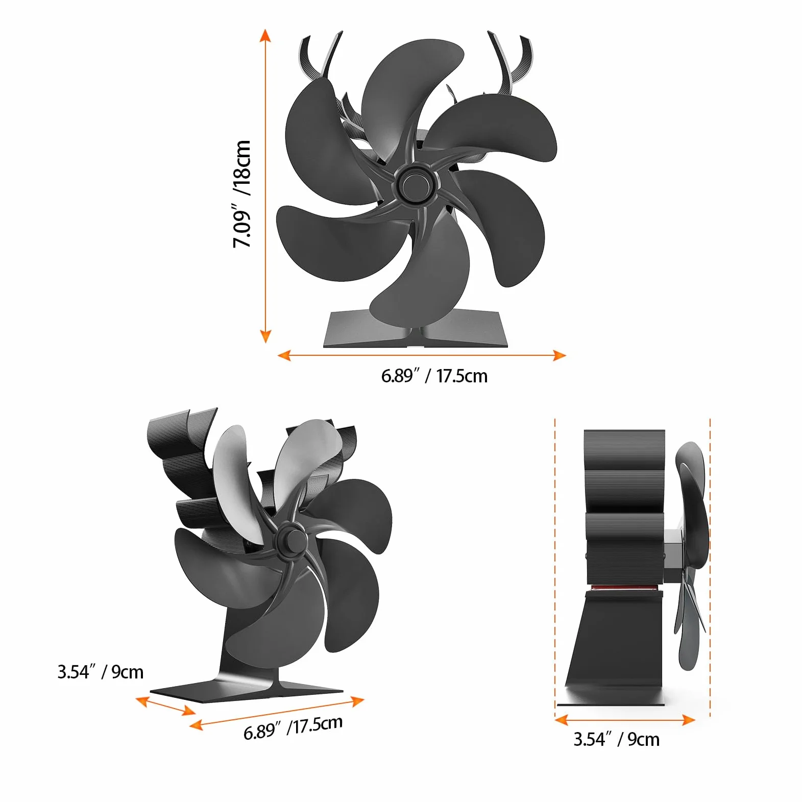 Ventilatore per stufa a legna a 6 pale per camino, risparmio energetico, resistente alle alte temperature