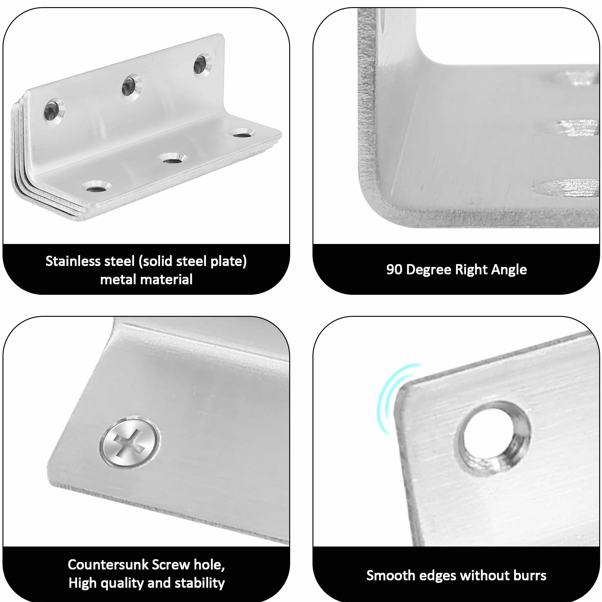 Staffa angolare a L, resistente, confezione da 20 staffe angolari in metallo da 27,4 cm, per mensole, in acciaio inox argento lucido, per legno, lunghezza totale 275 mm