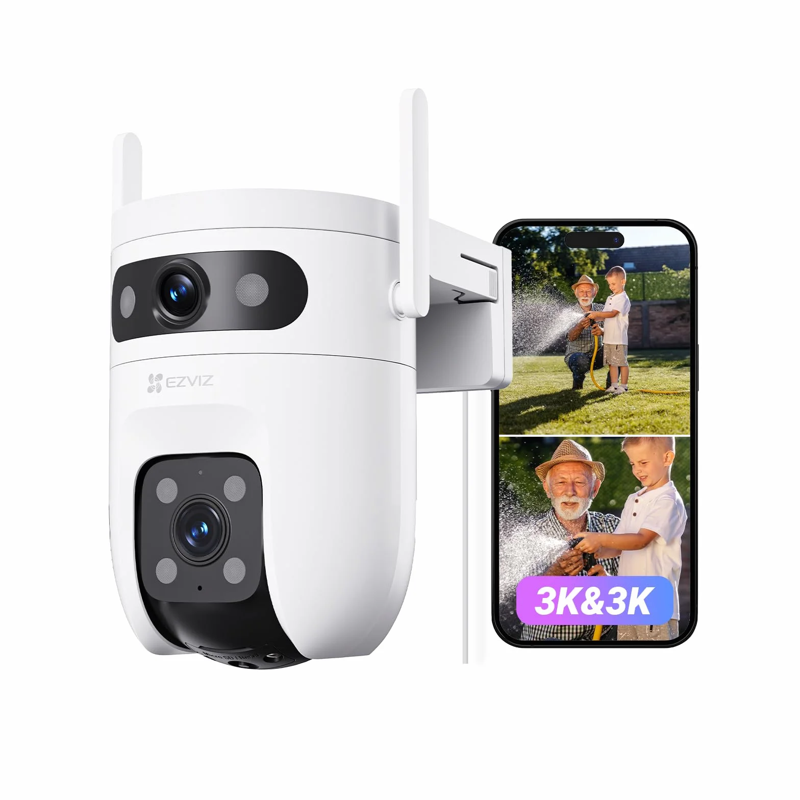 EZVIZ 10MP (5MP+5MP) Telecamera WiFi Esterno con Doppia Lente, Telecamera per Esterni a 360°, Visione Notturna a Colori, Rilevamento Persone/Veicoli, Audio Bidirezionale, Impermeabile, C9c Dual 3K
