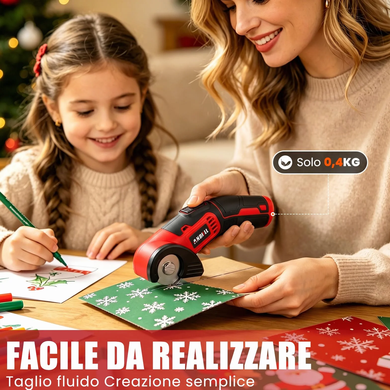 Anbull Forbici Elettriche Senza Fili 4V, Taglierina Elettrica Ricaricabile USB per Cartone Tessuti Pelle