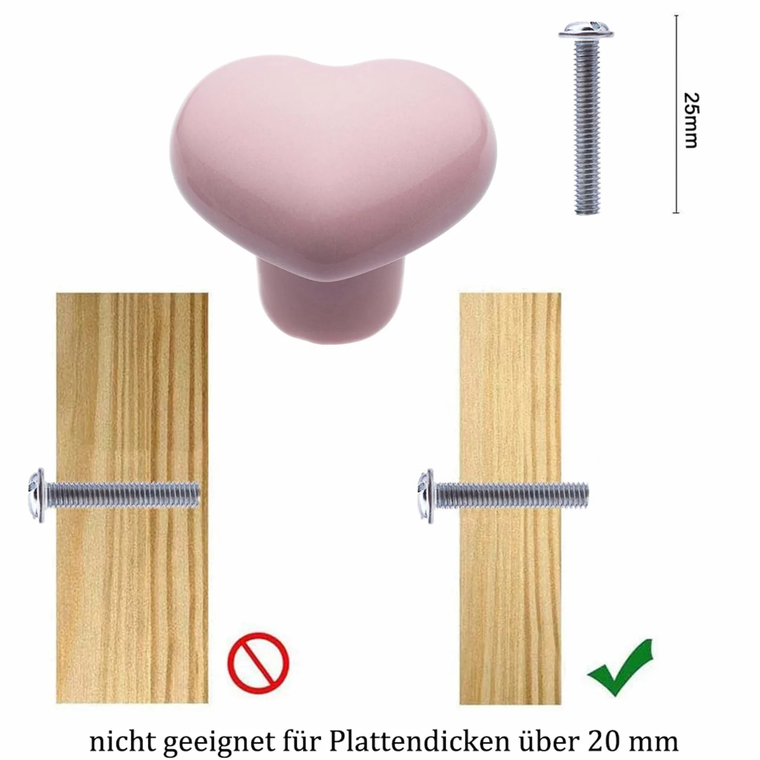 NAKUPENDA 6 szt. Ceramiczne Uchwyty do Szuflad w Kształcie Serca Różowe